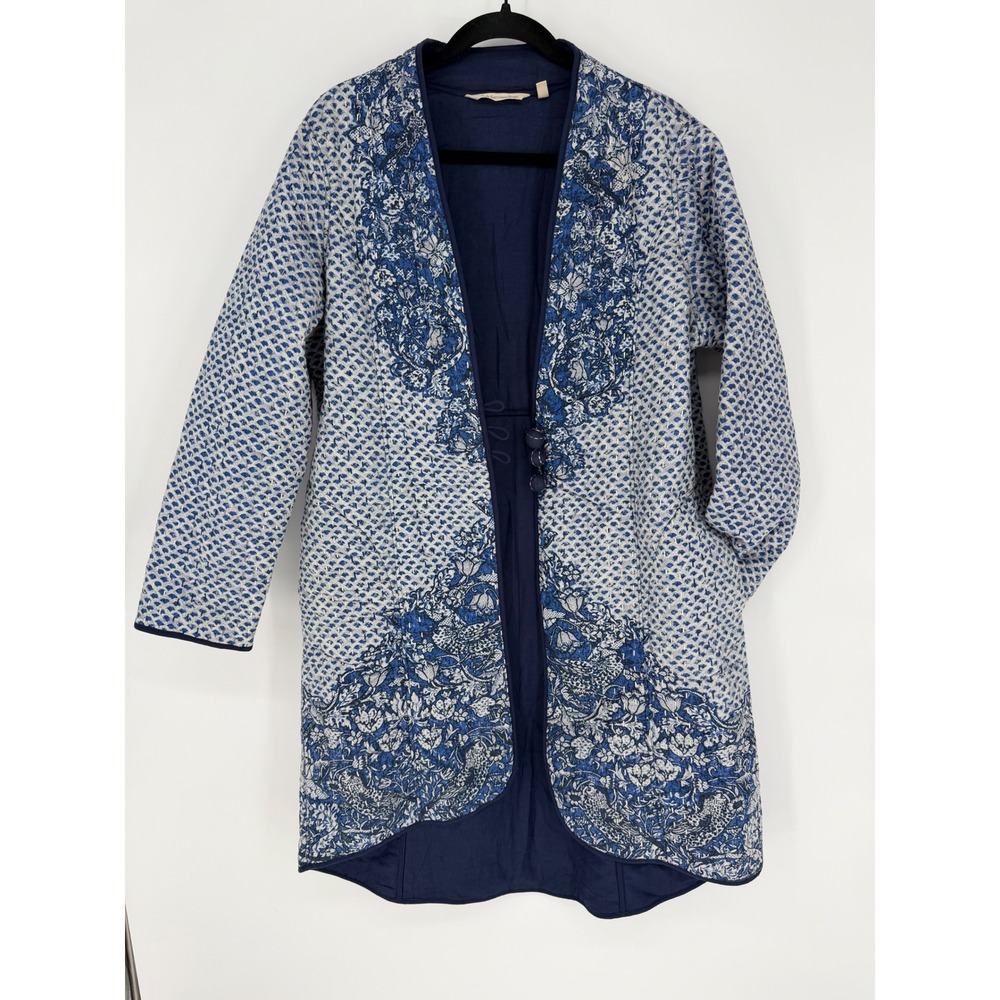 SOFT SURROUNDINGS QUILTED BOHO FLORAL LONGLINE JACKET BLUE XL DUSTER COAT